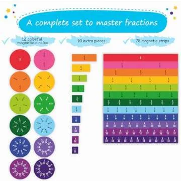 Simply Magic 166 PCS Magnetic Fraction Tiles & Fraction Circles - Math Manipulatives for Elementary School - Fraction Magnets & Resources - Fraction Strips & Bars