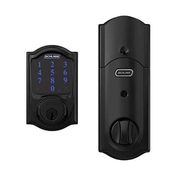 SCHLAGE BE469ZP CAM 622 Connect Smart Deadbolt with alarm with Camelot Trim in Matte Black, Z-Wave Plus enabled