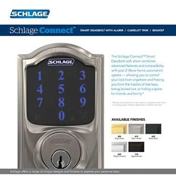 SCHLAGE BE469ZP CAM 622 Connect Smart Deadbolt with alarm with Camelot Trim in Matte Black, Z-Wave Plus enabled