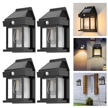 4pcs Solar Motion Sensor Outdoor Lights, 600LM, IP65 Waterproof for Patios