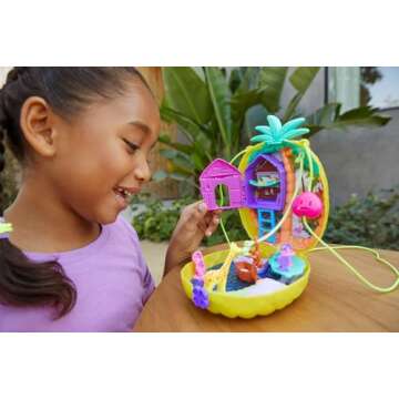 Polly Pocket Dolls & Accessories, 2-in-1 Travel Toy, Pineapple Purse Playset with Micro Polly & Lila...