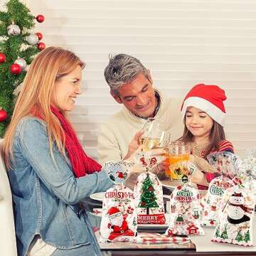 BOEIAC Christmas Cellophane Treat Bags - 100 Pack, 5.04" x 10.63" Plastic Candy Bags with 100 Twist Ties for Cookie Goodies & Xmas Party Favors