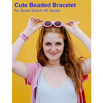 JR.DM Beaded Bracelet Compatible with Apple Watch 40mm 38mm 41mm 42mm for Women, Cute Fashion Preppy Stack Handmade Elastic Watch Strap Replacement for iWatch Series 10/9/8/7/SE/6/5/4/3/2/1 (Colorful)