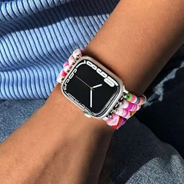 JR.DM Beaded Bracelet Compatible with Apple Watch 40mm 38mm 41mm 42mm for Women, Cute Fashion Preppy Stack Handmade Elastic Watch Strap Replacement for iWatch Series 10/9/8/7/SE/6/5/4/3/2/1 (Colorful)