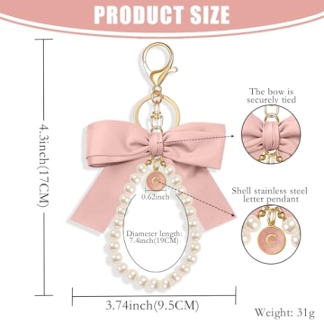 XGALBLA Pink Initial Bow Keychain Elegant Pearl Wristlet