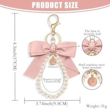 XGALBLA Pink Initial Bow Keychain Elegant Pearl Wristlet