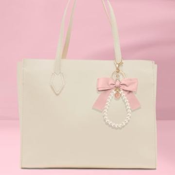 XGALBLA Pink Initial Bow Keychain Elegant Pearl Wristlet