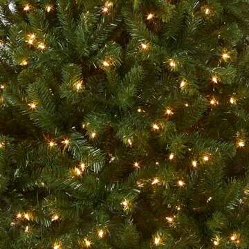 National Tree Company Pre-Lit Artificial Christmas Tree, Green, North Valley Spruce, White Lights, Includes Stand, 7 Feet