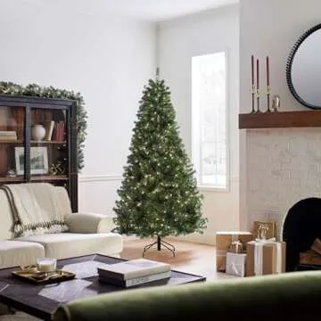 National Tree Company Pre-Lit Artificial Christmas Tree, Green, North Valley Spruce, White Lights, Includes Stand, 7 Feet