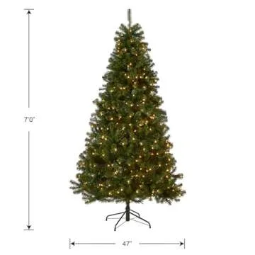 National Tree Company Pre-Lit Artificial Christmas Tree, Green, North Valley Spruce, White Lights, Includes Stand, 7 Feet