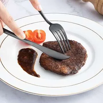 Matte Black Silverware Set, 20-Piece Satin Finish Stainless Steel Flatware Set Service for 4, Knives/Forks/Spoons Included, Cutlery Set for Home and Restaurant, Dishwasher Safe