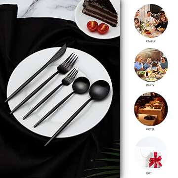 Matte Black Silverware Set, 20-Piece Satin Finish Stainless Steel Flatware Set Service for 4, Knives/Forks/Spoons Included, Cutlery Set for Home and Restaurant, Dishwasher Safe