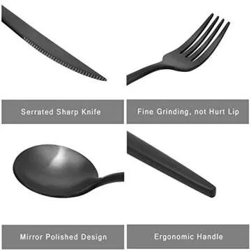 Matte Black Silverware Set, 20-Piece Satin Finish Stainless Steel Flatware Set Service for 4, Knives/Forks/Spoons Included, Cutlery Set for Home and Restaurant, Dishwasher Safe