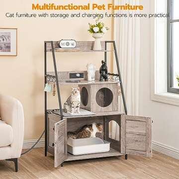 HOOBRO Litter Box Enclosure with 2 Storage Shelves, Tall Cat Litter Box Furniture Hidden with Chargi...