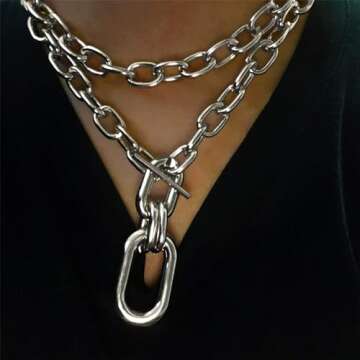 Long tiantian Chunky Silver Necklace Jewelry for Women Silver Statement Necklace Punk Silver Layered Necklaces Trendy Thick Cuban Link Necklaces for Christmas Stocking Stuffers Gifts