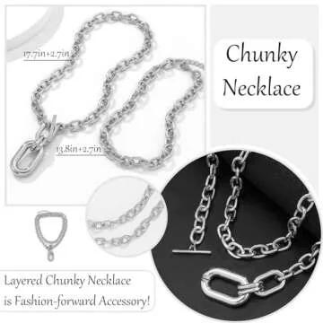 Long tiantian Chunky Silver Necklace Jewelry for Women Silver Statement Necklace Punk Silver Layered Necklaces Trendy Thick Cuban Link Necklaces for Christmas Stocking Stuffers Gifts