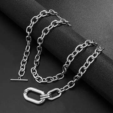 Long tiantian Chunky Silver Necklace Jewelry for Women Silver Statement Necklace Punk Silver Layered Necklaces Trendy Thick Cuban Link Necklaces for Christmas Stocking Stuffers Gifts