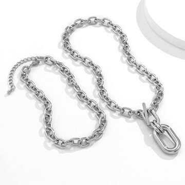 Long tiantian Chunky Silver Necklace Jewelry for Women Silver Statement Necklace Punk Silver Layered Necklaces Trendy Thick Cuban Link Necklaces for Christmas Stocking Stuffers Gifts