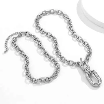 Long tiantian Chunky Silver Necklace Jewelry for Women Silver Statement Necklace Punk Silver Layered Necklaces Trendy Thick Cuban Link Necklaces for Christmas Stocking Stuffers Gifts