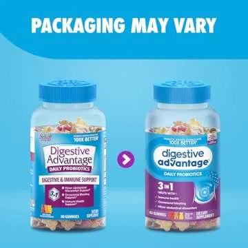 Digestive Advantage Probiotics For Digestive Health, Probiotic Gummies & Vit D, Daily Probiotics For Women &Men Occasional Bloating, Minor Abdominal Discomfort & Gut Health, 80ct Natural Fruit Flavors