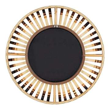 Kate and Laurel Oren Boho Round Bamboo Mirror, 28 Inch Diameter, Natural Wood, Decorative Round Wood Mirror for Wall