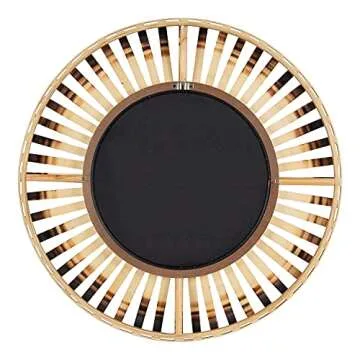 Kate and Laurel Oren Boho Round Bamboo Mirror, 28 Inch Diameter, Natural Wood, Decorative Round Wood Mirror for Wall