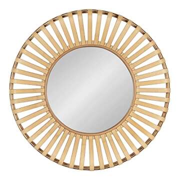 Kate and Laurel Oren Boho Round Bamboo Mirror, 28 Inch Diameter, Natural Wood, Decorative Round Wood Mirror for Wall