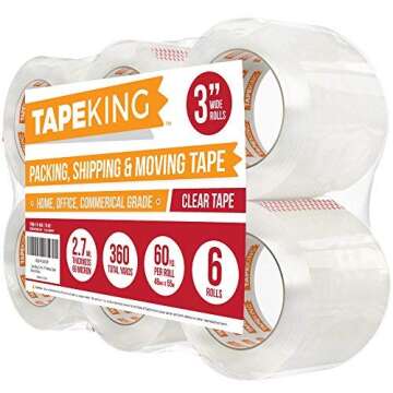 Tape King Clear Packing Tape 3 Inch Wide (2.7mil Thick) - 60 Yards Per Refill Roll (Pack of 6 Rolls)...