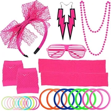 ztweden 80s Women's Costume Outfit Accessories Set - Headband, Earrings, Gloves, Necklace, Bracelets...