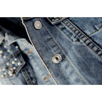 Trendy Flygo Women's Distressed Denim Jacket with Pearls