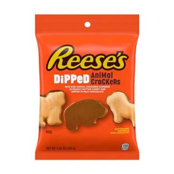 REESE'S Milk Chocolate Peanut Butter Dipped, Animal Crackers Bag, 4.25 oz