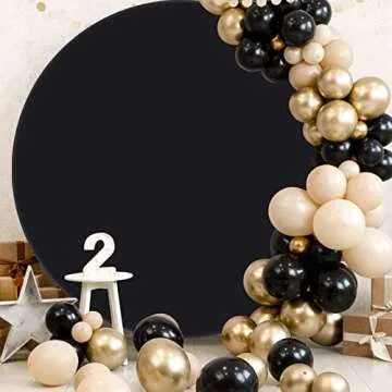 Outpain 7.5FT Black Polyester Round Arch Backdrop Cover for Wedding, Birthday, Baby Shower Decorations