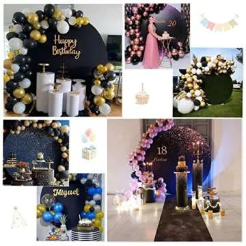 Outpain 7.5FT Black Polyester Round Arch Backdrop Cover for Wedding, Birthday, Baby Shower Decorations
