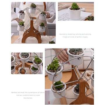 Youfui Succulent Planter Set Indoor Plant Pot Ferris Wheel Plant Stand with 6 Pots