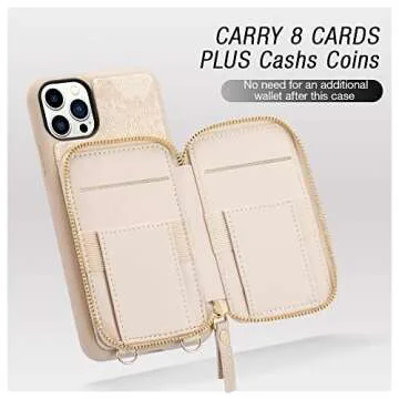 ZVEdeng Wallet Case Compatible with iPhone 13 Pro, Card Holder Case with Wrist Strap Leather Handbag Purse Zipper Wallet for Women Protective Case for iPhone 13 Pro 6.1'' Lizard Skin Apricot