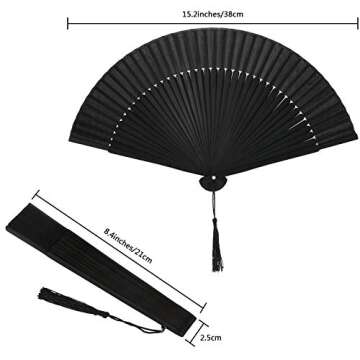 Maitys Black Folding Hand Fan Bamboo Silk Folding Fan Handheld for Women Chinese Vintage Handheld Ra...