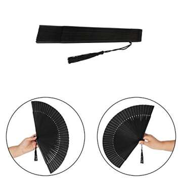 Maitys Black Folding Hand Fan Bamboo Silk Folding Fan Handheld for Women Chinese Vintage Handheld Rave with Tassel for Festival Dance Music Party Home Decor(Classic Style,2 Pieces)