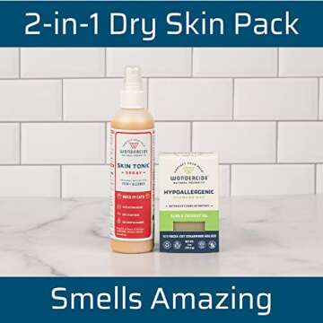 Wondercide - Dry Skin Relief Kit for Dogs and Cats for Itch Relief, Hot Spots with Natural Essential Oils - Skin Tonic Spray 8 oz, Hypoallergenic Aloe Vera Shampoo Bar 4 oz.