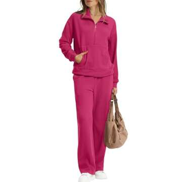 XIEERDUO Ladies Two Piece Outfits Fall Long Sleeve Tracksuit Airport Loungewear Wide Leg Sweatpants Sweatsuit Sets Women's Loungewear Pink XL