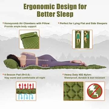 VALEHOWL 800g Ultralight Inflatable Sleeping Pad for Camping, with Foot Pump and Pillow, Compact Camping Mattress for Outdoors, Backpacking, Hiking