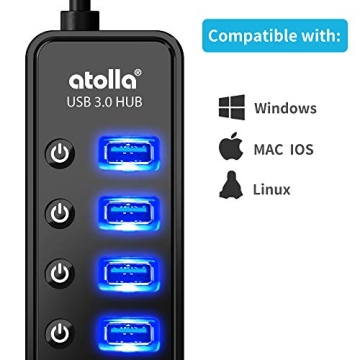 Atolla 7-Port USB 3.0 Hub with Smart Charging and Switches