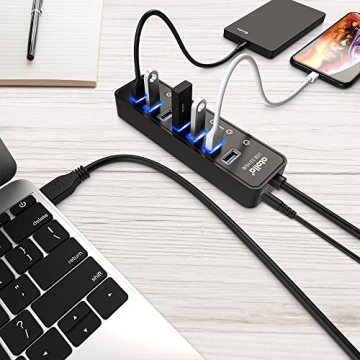 Atolla 7-Port USB 3.0 Hub with Smart Charging and Switches