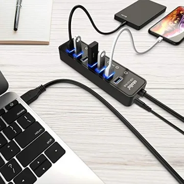 Atolla 7-Port USB 3.0 Hub with Smart Charging and Switches