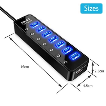 Atolla 7-Port USB 3.0 Hub with Smart Charging and Switches