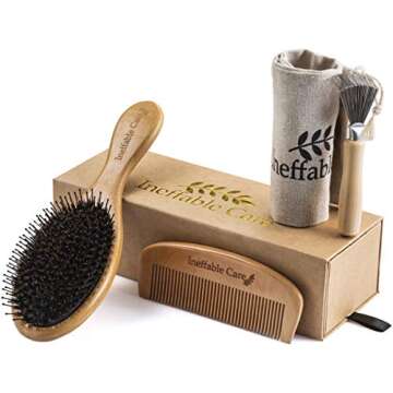 Boar Bristle Hair Brush set – Curved and Vented for Wet and Dry Detangling Hair Brush for Women Lo...
