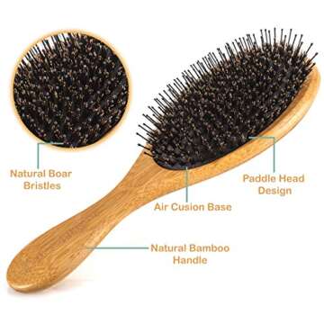 Boar Bristle Hair Brush set – Curved and Vented for Wet and Dry Detangling Hair Brush for Women Long, Thick, Thin, Curly & Tangled Hair Vent Brush - Stocking Stuffers Gift kit