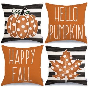 GEEORY Fall Decor Pillow Covers Set of 4 - Polka Dots & Pumpkins for Cozy Autumn Decor