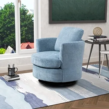 ODUWA Swivel Barrel Chair Set of 2,31.9" W Modern Round Accent Arm Chairs Upholstered Comfy 360 Degree Swivel Single Circle Club Sofa Chair for Nursery Living Room Bedroom, Light Blue