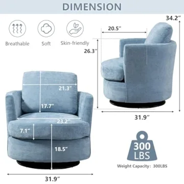 ODUWA Swivel Barrel Chair Set of 2,31.9" W Modern Round Accent Arm Chairs Upholstered Comfy 360 Degree Swivel Single Circle Club Sofa Chair for Nursery Living Room Bedroom, Light Blue