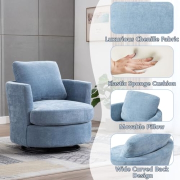 ODUWA Swivel Barrel Chair Set of 2,31.9" W Modern Round Accent Arm Chairs Upholstered Comfy 360 Degree Swivel Single Circle Club Sofa Chair for Nursery Living Room Bedroom, Light Blue